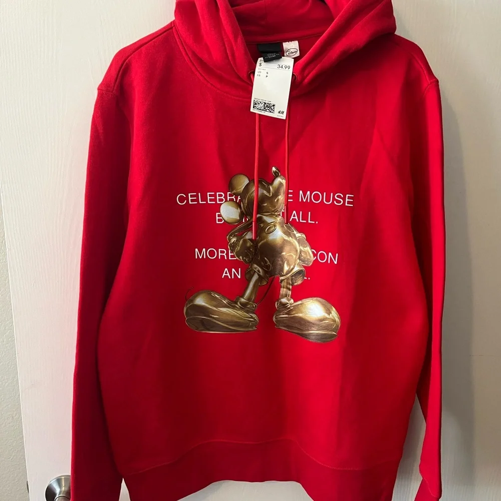 H&M x DISNEY Mickey Mouse Red & Gold Hoodie Small Sweatshirt Disneyland - Picture 1 of 7
